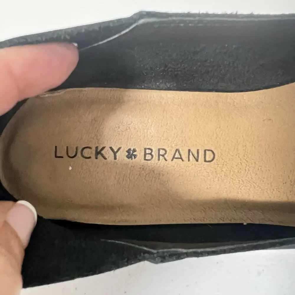 Lucky Brand Womens Loafers Shoes Size 7 Cahill Black Nubuck Leather Slip On